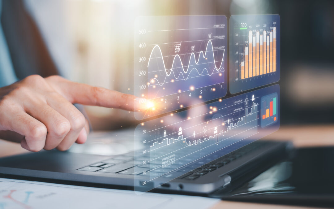 Marketer shows business growth graph, SEO optimization analysis tools, search engine rankings, and social media sites based on results analysis data.